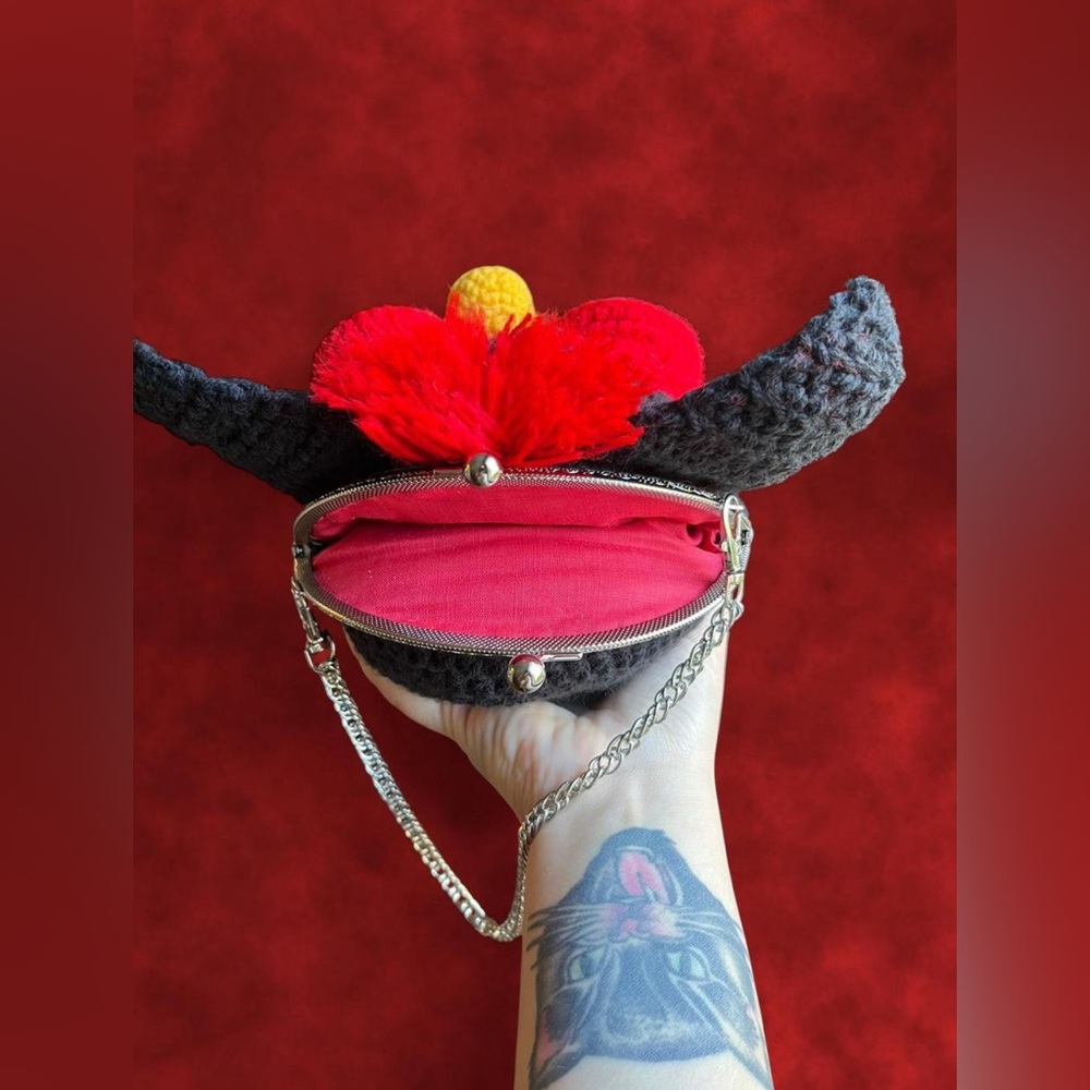Handmade Black and Red Crochet Furby Bag - Picture 3 of 5